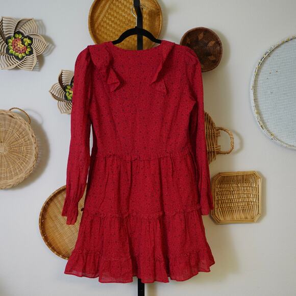 Joie Danson Long‎ Ruffle Sleeve Mini Dress Red Womens Size 4 - Picture 4 of 7